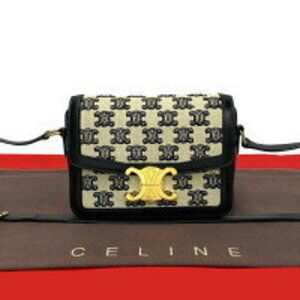 Celine Teen Triomphe Shoulder Bag black logo canvas leather